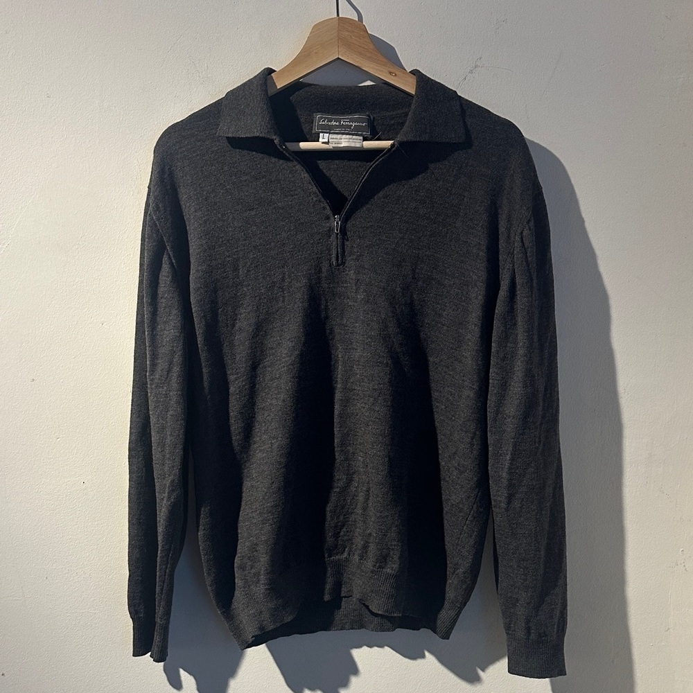 Vintage Ferragamo Men's Wool Long Sleeve Polo